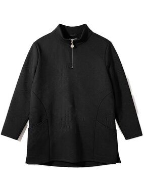 Black Tunic Sweatshirt 1/4 Zip Pockets Longline Active Size 1X
